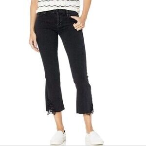 J Brand Black Faded Selena Boot Crop Lace Fringe Slit Raw Hem Mid Rise Jean 26/6